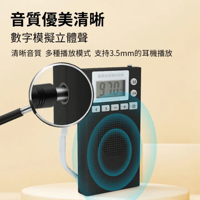 【漫波】掌上型FM/FM雙波段調頻收音機 便攜式迷你帶耳機插孔 口袋會議培訓戶外接收器 隨身聽天線收音器