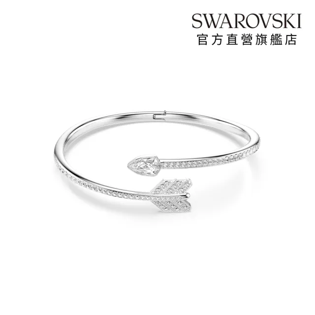 【SWAROVSKI 施華洛世奇】官方直營 Idyllia 箭頭手鐲 混合式切割 白色 鍍白金色(情人節禮物)
