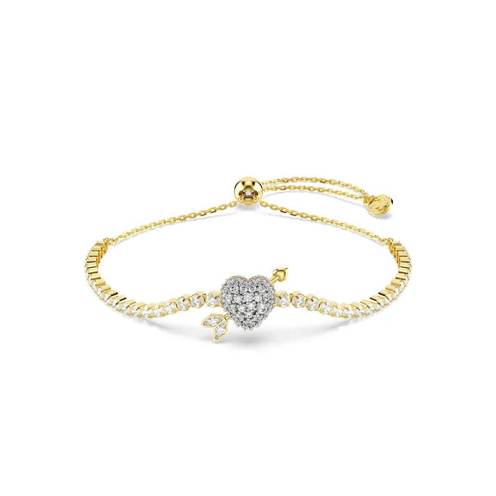 【SWAROVSKI 施華洛世奇】官方直營 Idyllia 心與箭頭手鏈 混合式切割 白色 鍍金色色調