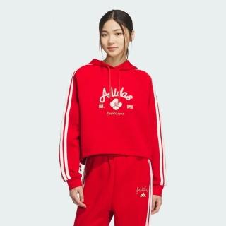 【adidas 愛迪達】長袖上衣 女 帽T 短版 寬鬆版型 CNY 新年 亞規 NYR HOODY SWEAT 紅 KH2694(S3261)