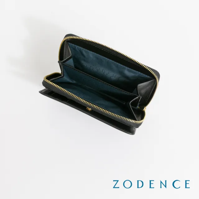 【ZODENCE 佐登司】HAN義大利植鞣革時尚拉鍊中夾(深邃黑)