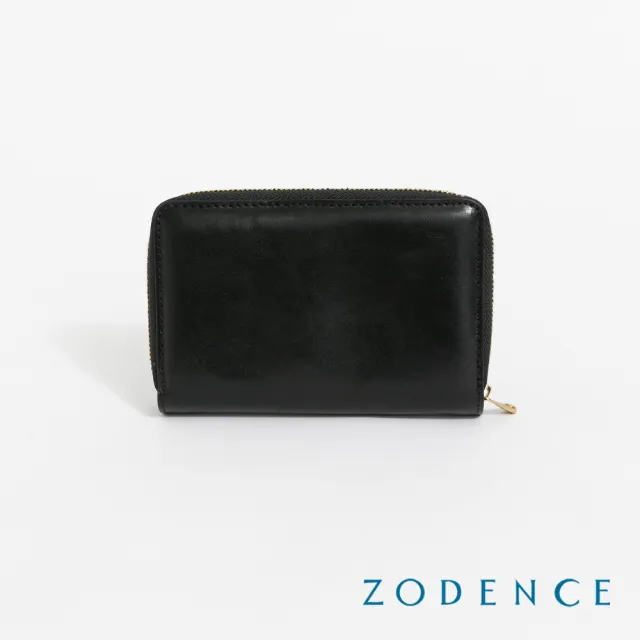 【ZODENCE 佐登司】HAN義大利植鞣革時尚拉鍊中夾(深邃黑)
