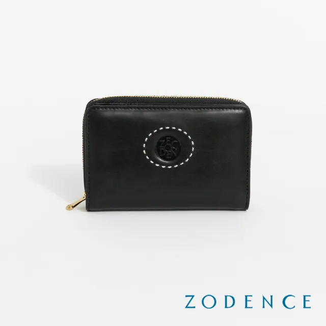 【ZODENCE 佐登司】HAN義大利植鞣革時尚拉鍊中夾(深邃黑)