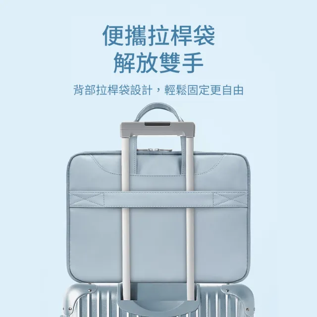 【OMG】Macbook 13/13.3/14吋 PU皮質手提筆電包(180°全開合/行李箱拉桿帶設計)