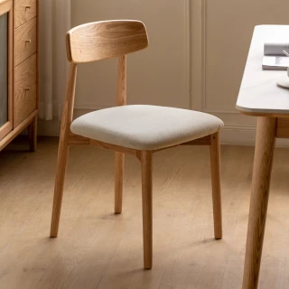 【hoi! 好好生活】源氏木語柏林橡木實木弧形布面餐椅2入 Y83S05 砂礫白