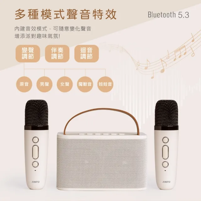 【RASTO】10W雙麥克風美聲多模式歡唱藍牙5.3喇叭