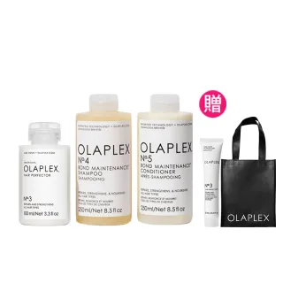 【OLAPLEX 歐啦】髮質革新金三角組(3號結構還原護髮素100ml+4號水潤洗髮乳250ml+5號水潤護髮素250ml)