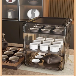 【Quality 聚家】茶具收納櫃茶葉防塵盒置物架茶杯架整理箱客廳水杯架(防塵收納架/多層收納架/分層整理箱)