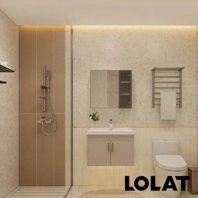 【LOLAT 羅力】豪華全配6件組-含基本安裝(鏡櫃+盆櫃組+臉盆龍頭+淋浴龍頭+升降桿+電熱毛巾架)