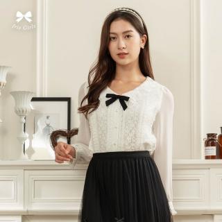 【Iris Girls 艾莉詩】甜美女孩蕾絲荷葉上衣-淺米白(55116)