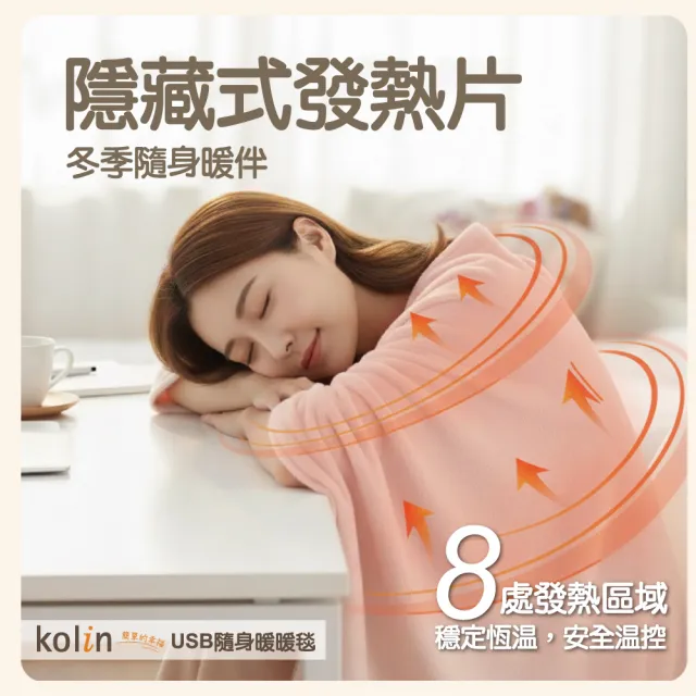 【Kolin 歌林】法蘭絨披蓋式電熱毯USB暖暖毯KFH-HC300毯子/披肩毯/暖身毯/發熱毯(2026年新款 可丟洗衣機)