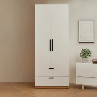 【hoi! 好好生活】預購45天★林氏木業現代簡約0.8M雙門雙抽衣櫃 JC1D-F 原木+白