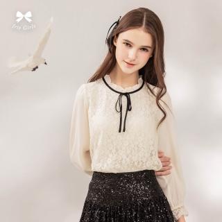 【Iris Girls 艾莉詩】蕾絲綁帶上衣-淺米白(55131)