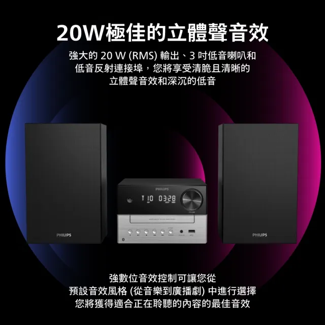 【Philips 飛利浦】20W Hi-Fi時尚藍牙5.4音響系統-TAM3205M2