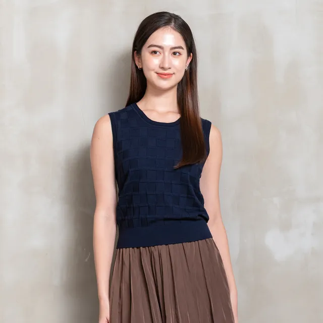 【perng yuh 芃諭名品】優雅亮麗 立體格紋 針織背心(2026 SS Collection|5A春夏新品上市)