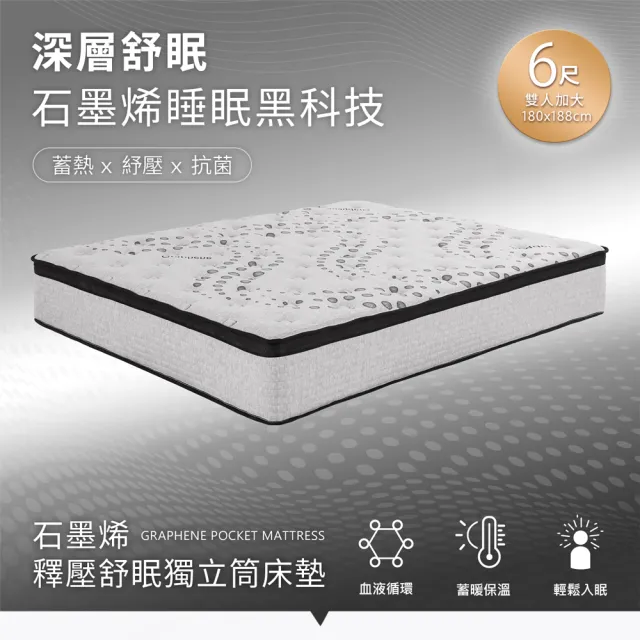 【H&D 東稻家居】MOMO獨賣台灣製雙人加大石墨烯低敏透氣獨立筒床墊6尺高28cm(MIT MOMO獨賣)