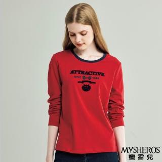 【MYSHEROS 蜜雪兒】棉質混紡造型上衣 圓領亮色英字飾(紅)