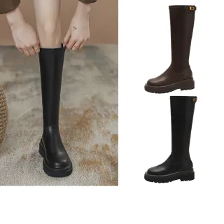 【T2R】正韓空運-彈力長筒金鎖釦拉鍊內增高長靴-增高約9公分-黑/棕(5985-3197/5985-3202)