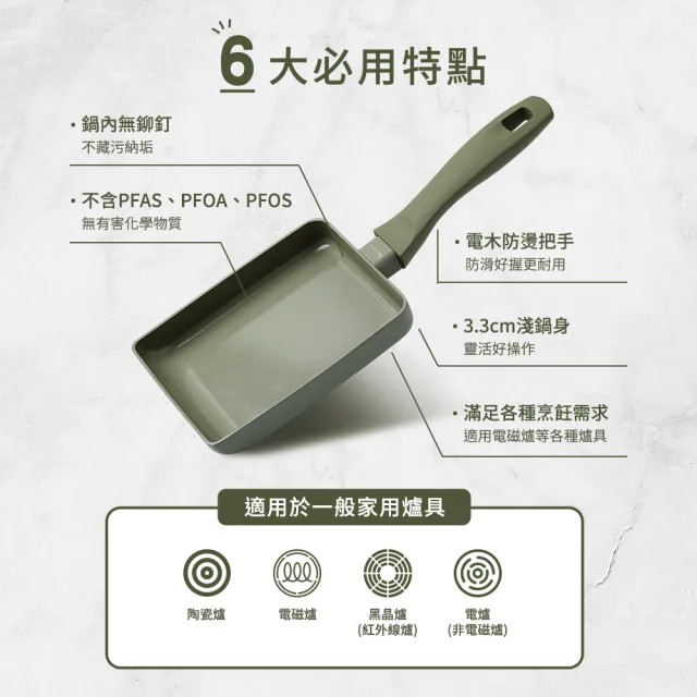 【mo select】享廚陶瓷不沾鍋-18cm玉子燒鍋(mo選/鍋子/適用IH爐/非鐵氟龍不沾塗層)