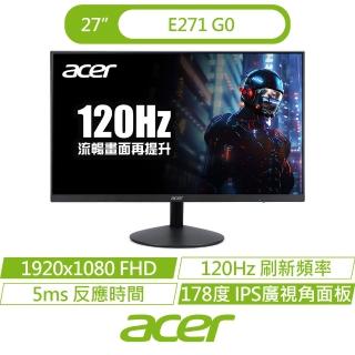 【Acer 宏碁】E271 G0 27型護眼螢幕 27吋/FHD/120Hz/5ms/IPS