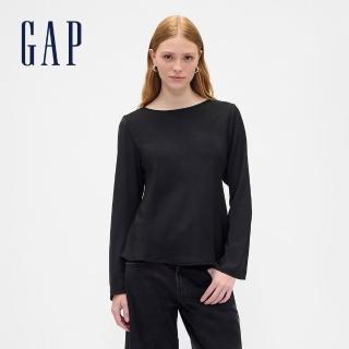 【GAP】女裝 印花圓領長袖上衣-黑色(842180)