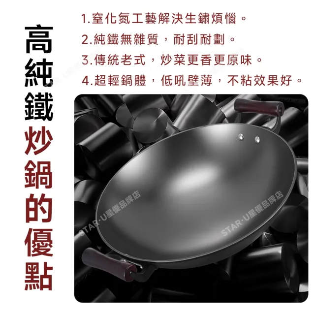 【Secaii設彩品牌店】炒鍋 鐵鍋 已開鍋無塗層 雙耳生鐵炒鍋 炒菜鍋 圓底炒鍋(44cm炒鍋 燃氣電磁爐通用)