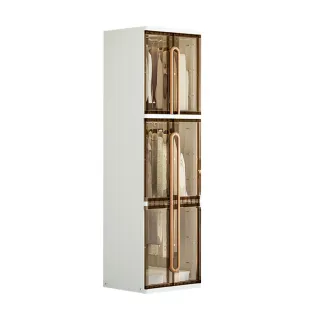 【Yeya也雅】60面寬浮光輕奢風三層衣櫃-附2掛衣桿-DIY(衣物收納櫃/家用簡易衣櫃/儲藏櫃)