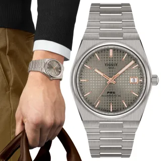 【TISSOT 天梭】PRX系列 1970年代復刻 鈦金屬 時尚機械腕錶 禮物 送禮 推薦(T1378074406100)