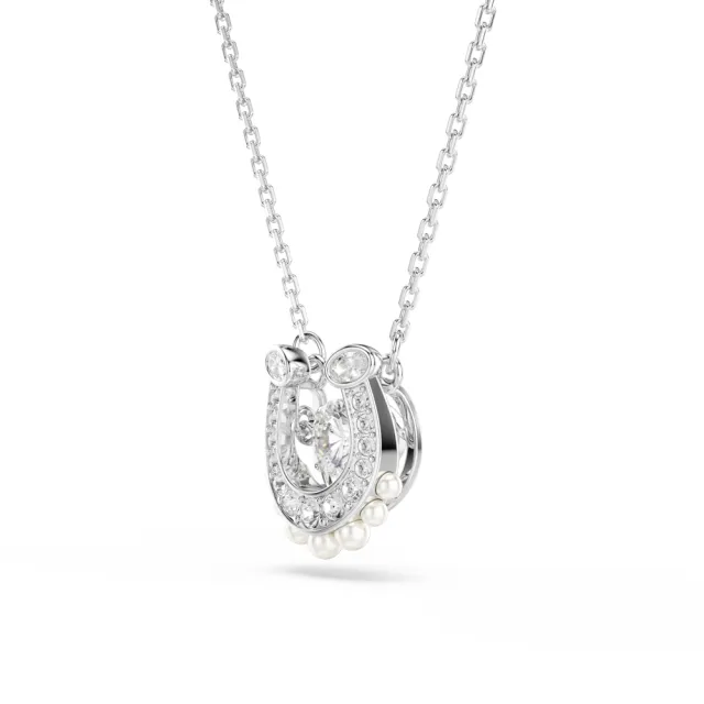 【SWAROVSKI 施華洛世奇】官方直營 Symbolica 水晶珍珠密鑲 馬蹄鐵鏈墜 圓形切割 鍍白金色 | 5736972