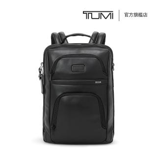 【TUMI】Alpha 大型 17 吋筆電可擴展商務皮革後背包 - 黑色(TUMI 官方旗艦店)