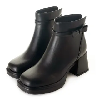 【amai】甜美千金風蝴蝶結高跟短靴 短靴 踝靴 短筒靴 粗跟 高跟 百搭 韓版 增高 大尺碼 GB564BK(黑色)