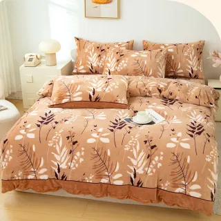 【A-nice】JOJO專櫃品牌 加厚款法蘭絨床包 兩用被毯四件組(E - 琥珀林語 牛奶絨 兔毛絨 雙人/加大)