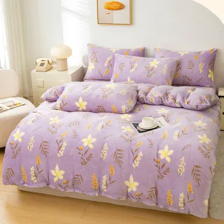 【A-nice】JOJO專櫃品牌 加厚款法蘭絨床包 兩用被毯四件組(A - 花滿物語 牛奶絨 兔毛絨 雙人/加大)