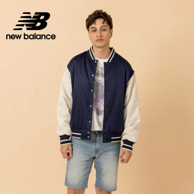 【NEW BALANCE】NB 緞面棒球外套_男性_深藍/綠色_MJ6102R7AAV_MJ6102R7TNV(美版 版型偏大)