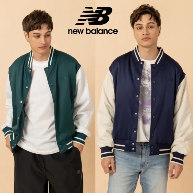 【NEW BALANCE】NB 緞面棒球外套_男性_深藍/綠色_MJ6102R7AAV_MJ6102R7TNV(美版 版型偏大)
