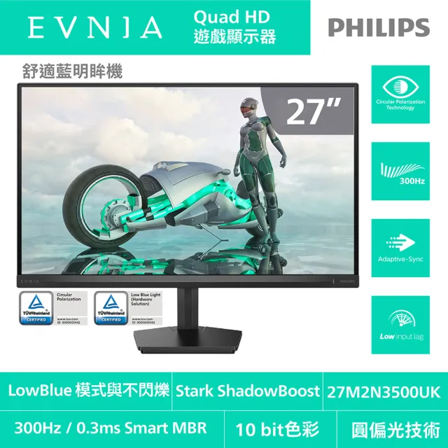 【Philips 飛利浦】27M2N3500UK 27型 2K 300Hz圓偏光護眼美型螢幕(HDR400/IPS/HDMI/0.3ms)
