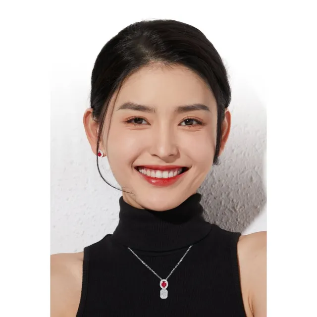 【海斯珠寶】天然無燒鴿血紅寶石 18K白金鑽石項鍊 橢圓形切割 光環圍鑲設計 氣質百搭 日常佩戴款