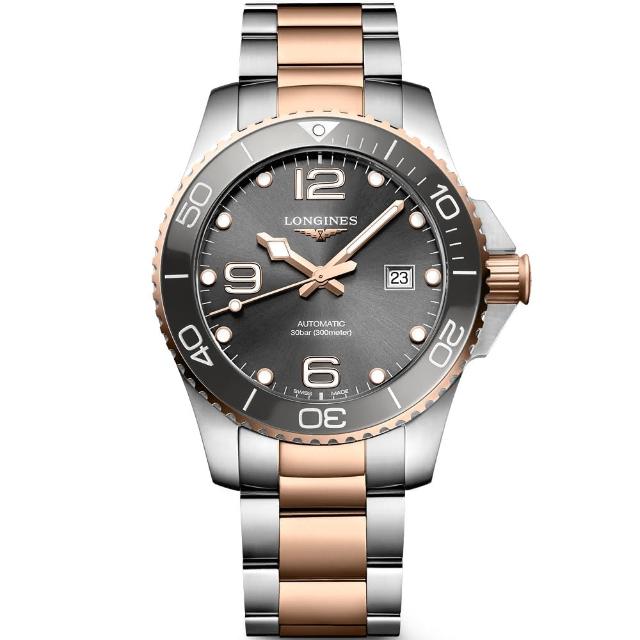 【LONGINES 浪琴】水鬼 深海征服者浪鬼陶瓷潛水機械錶-灰x玫瑰金/43mm(L3.782.3.78.7)