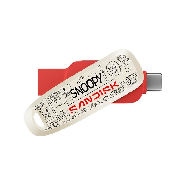 【SanDisk 晟碟】SANDISK Snoopy™ Phone Drive 128GB 雙用隨身碟限量版 紅色(公司貨)