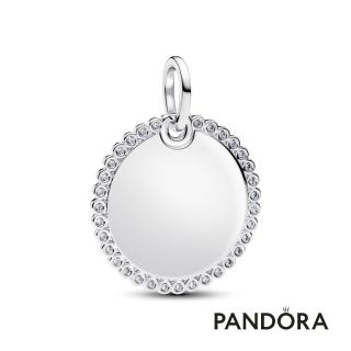 【Pandora 潘多拉】可鐫刻圓形鑲邊吊飾-飾品/情人節禮物/生日禮/純銀