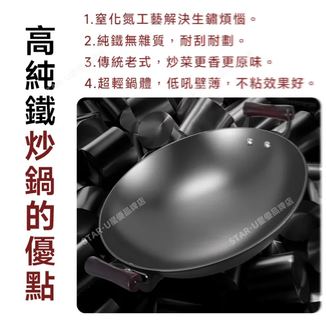 【常隆】老式鐵鍋 已開鍋無塗層 雙耳生鐵炒鍋 炒菜鍋(44cm圓底炒鍋 燃氣電磁爐通用)
