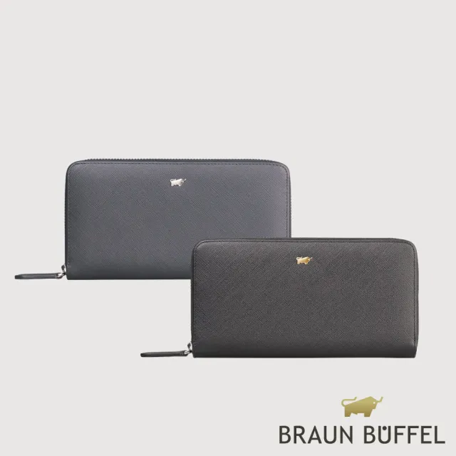 【BRAUN BUFFEL 德國小金牛】尚恩A 12卡拉鍊長夾-黑色(BF354-602-BK) 父親節送禮