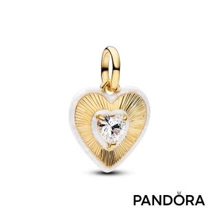 【Pandora 潘多拉】燦金光芒心形吊飾-飾品/情人節禮物/生日禮/鍍14k金