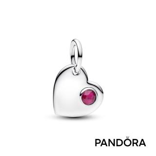 【Pandora 潘多拉】七月可鐫刻鮮紅寶石心形吊飾-飾品/情人節禮物/生日禮/純銀