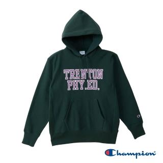 【Champion】官方直營 男款-REVERSE WEAVE寬版印花長袖帽T -深綠色(C3-C117-570 日規)