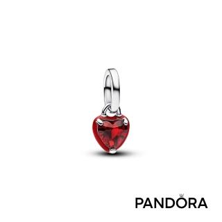 【Pandora 潘多拉】紅色脈輪心形迷你吊飾-飾品/情人節禮物/生日禮/純銀
