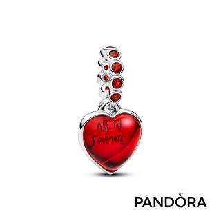 【Pandora 潘多拉】紅心 Murano 琉璃雙墜吊飾-飾品/情人節禮物/生日禮/純銀