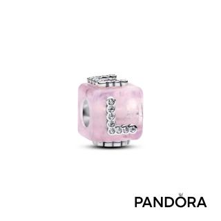 【Pandora 潘多拉】粉紅色 Murano 琉璃愛心方塊串飾-飾品/情人節禮物/生日禮/純銀
