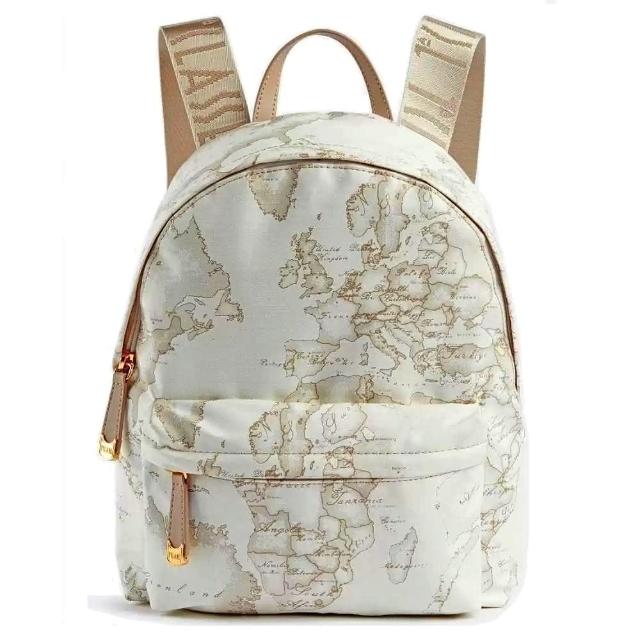【Alviero Martini】義大利地圖包 PU尼龍拉鍊後背包25cm(地圖白)