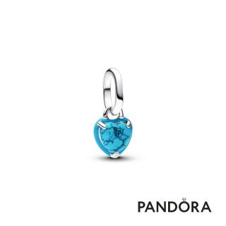 【Pandora 潘多拉】綠松石色心形迷你吊飾-飾品/情人節禮物/生日禮/純銀